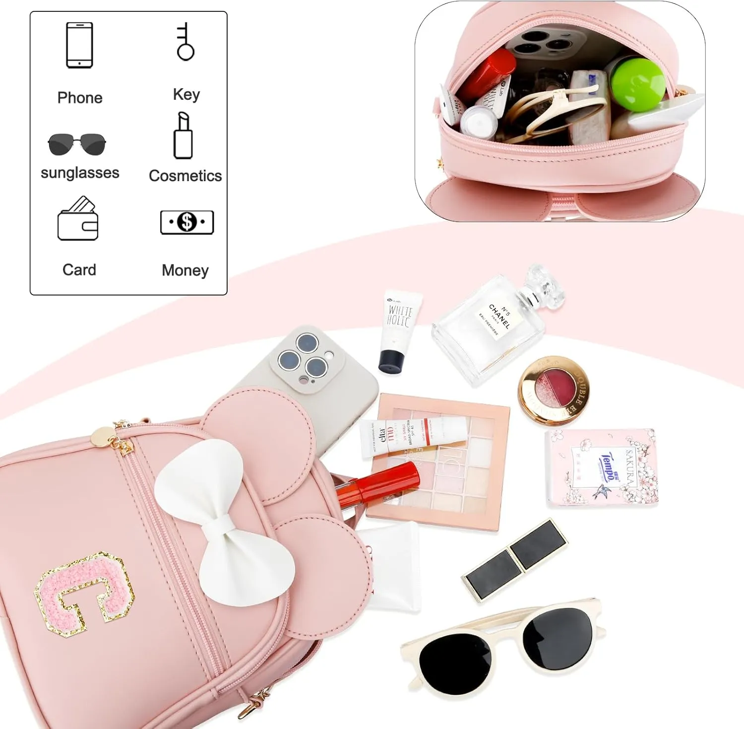 KKXIU Girls Initial Bowknot Cute Mini Backpack Small Women Daypacks, Personalized Trendy Stuff Gifts for Kids and Teen - Pink - C