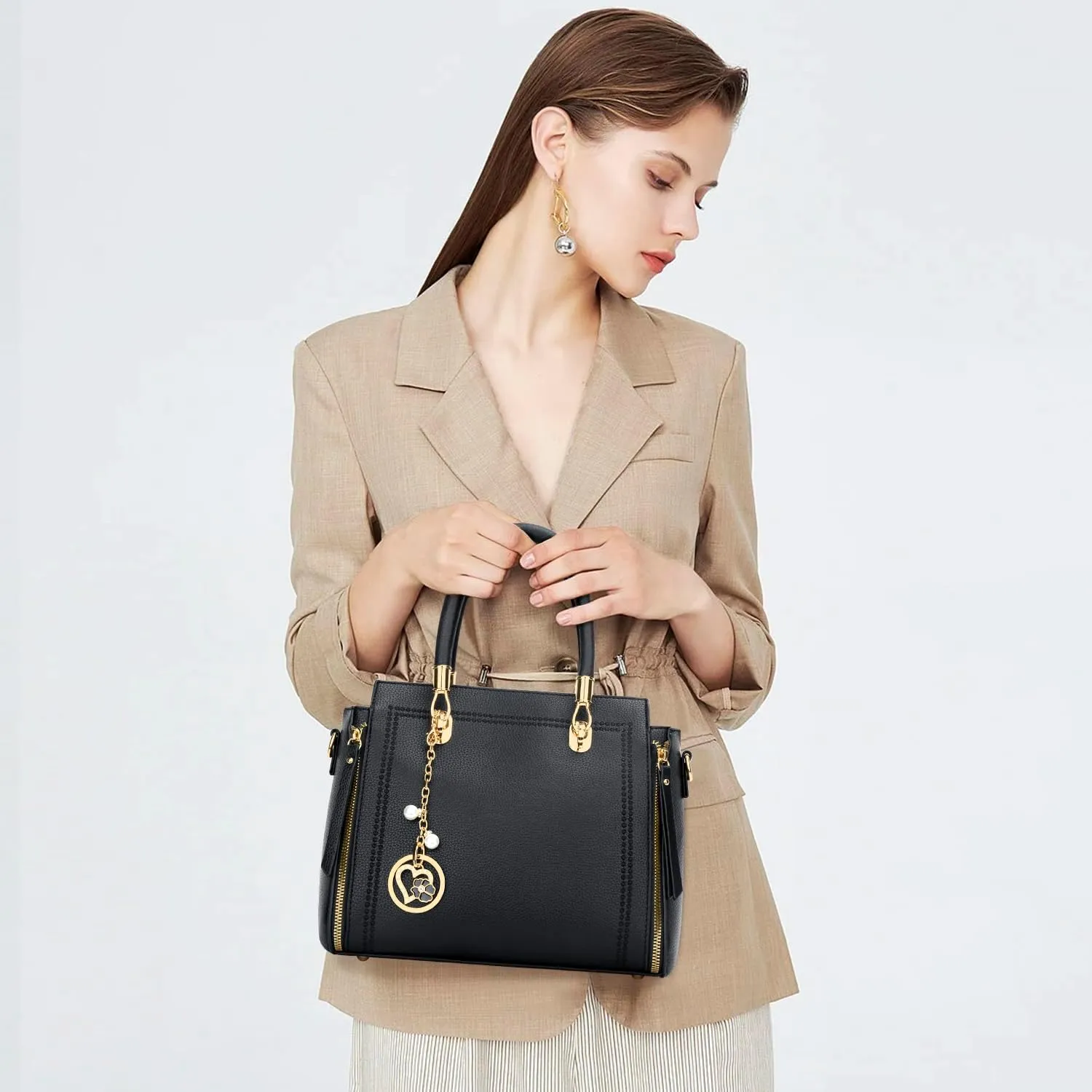 KKXIU Stylish Women Satchel Purses and Handbags Vegan Leather Top Handle Shoulder Crossbody Bag