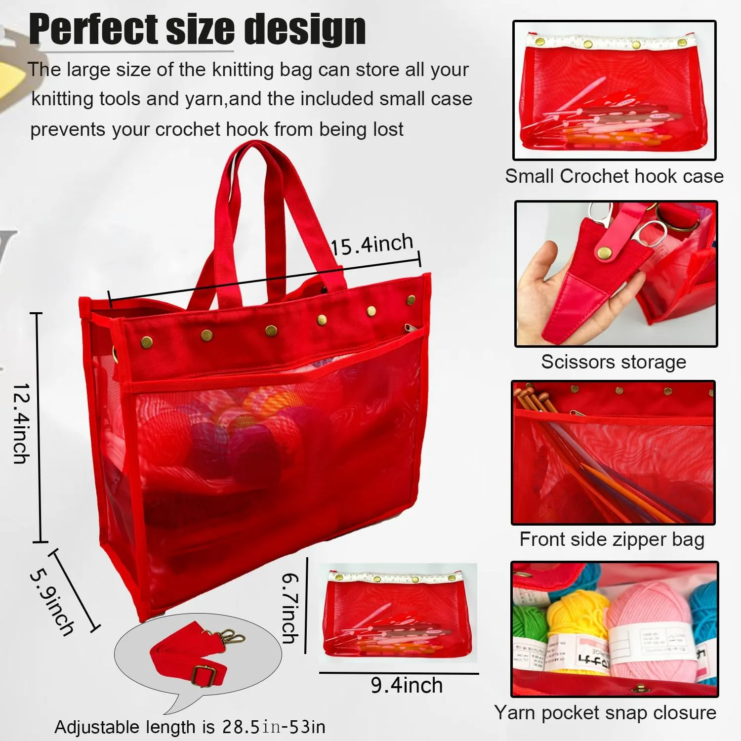 Knitting Bag Large Yarn Storage Organizer,Crochet Bags and Totes,Yarn Bags for Crocheting,Crochet Storage Bags for Crochet Hooks,Knitting Needles,Knit Bags for Crochet Lovers,Mother's Day Gift(Red)