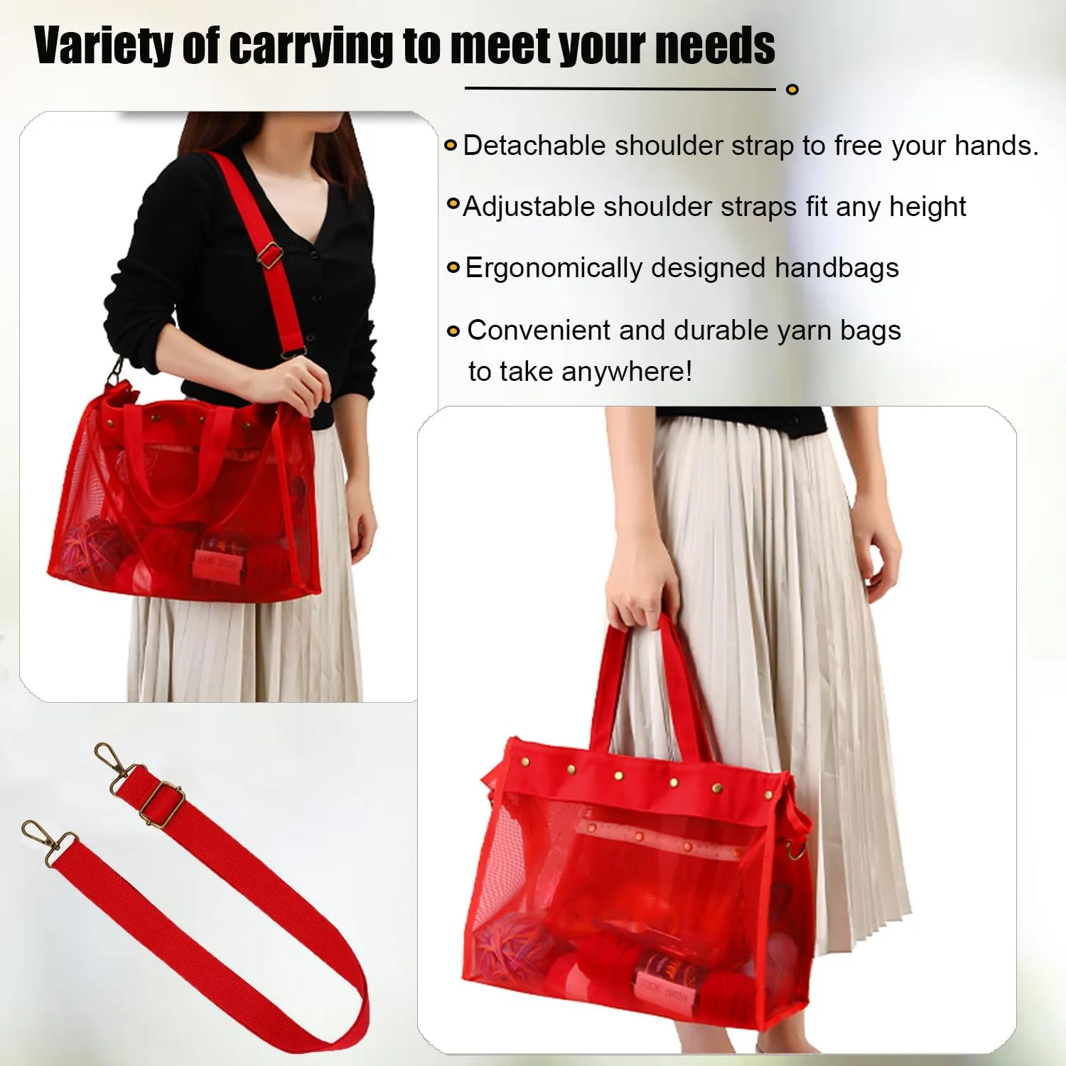 Knitting Bag Large Yarn Storage Organizer,Crochet Bags and Totes,Yarn Bags for Crocheting,Crochet Storage Bags for Crochet Hooks,Knitting Needles,Knit Bags for Crochet Lovers,Mother's Day Gift(Red)