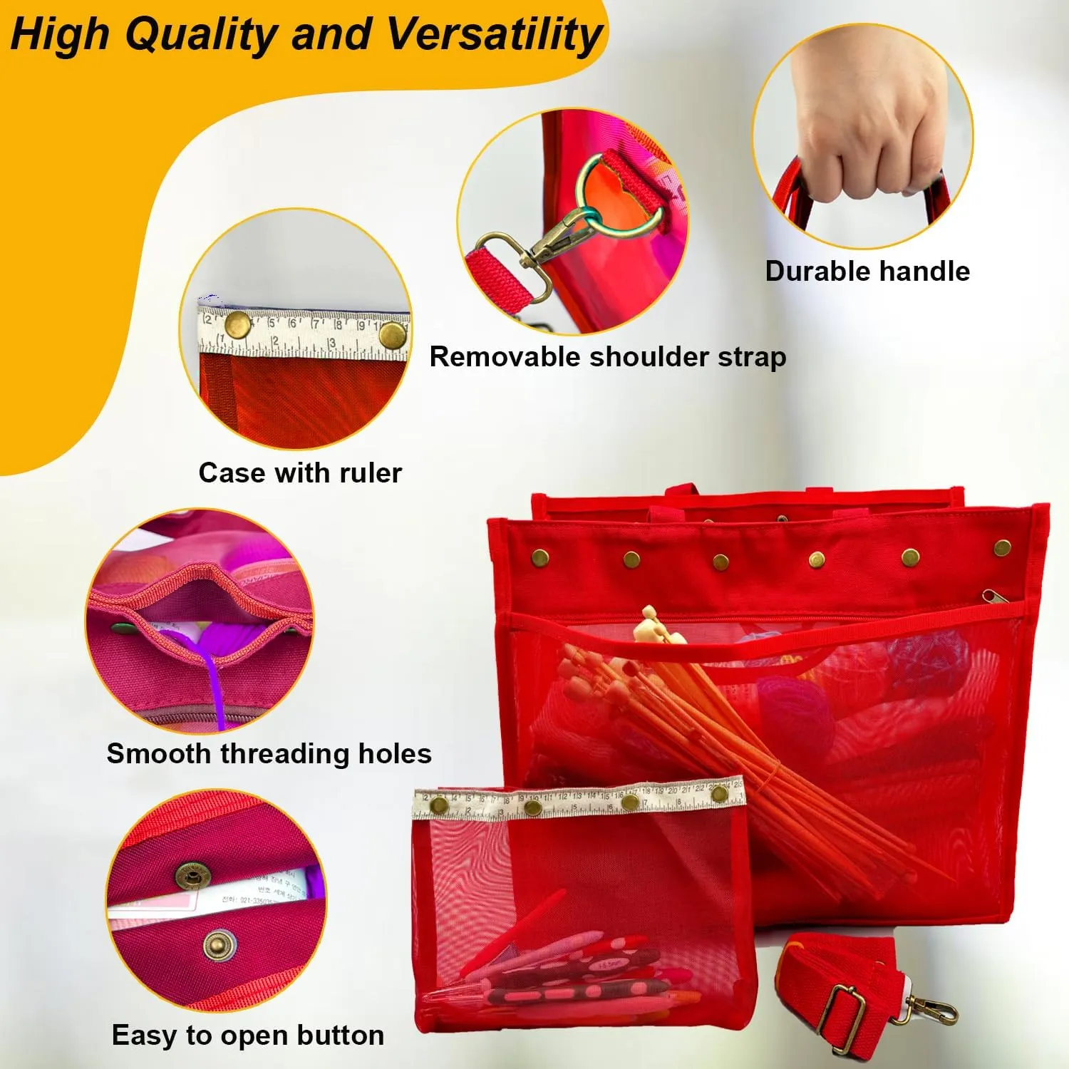 Knitting Bag Large Yarn Storage Organizer,Crochet Bags and Totes,Yarn Bags for Crocheting,Crochet Storage Bags for Crochet Hooks,Knitting Needles,Knit Bags for Crochet Lovers,Mother's Day Gift(Red)