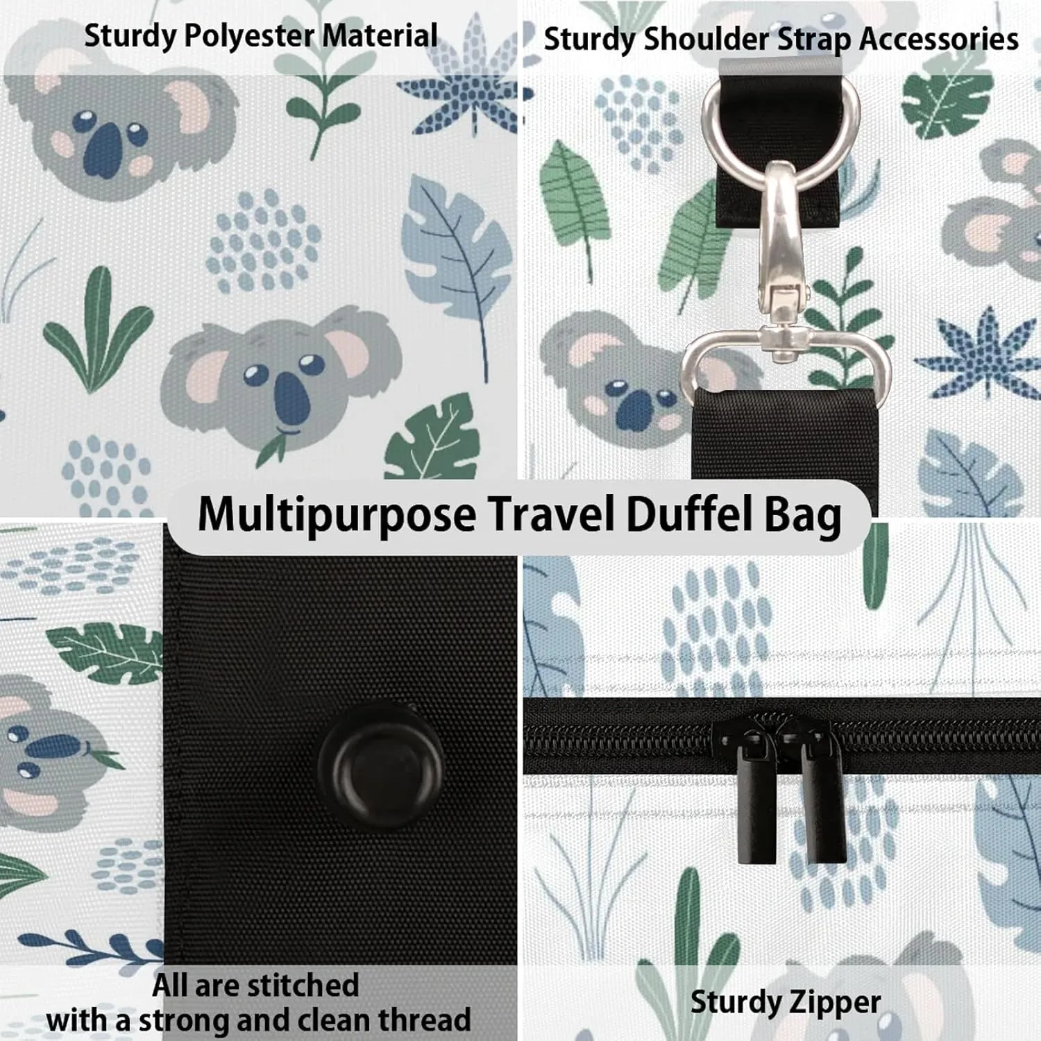 Koala Plam Travel Duffle Bag, Weekender Bags for Women Men, Carry on Overnight Bag Waterproof Gym Bags, Hospital Bag for Labor and Delivery