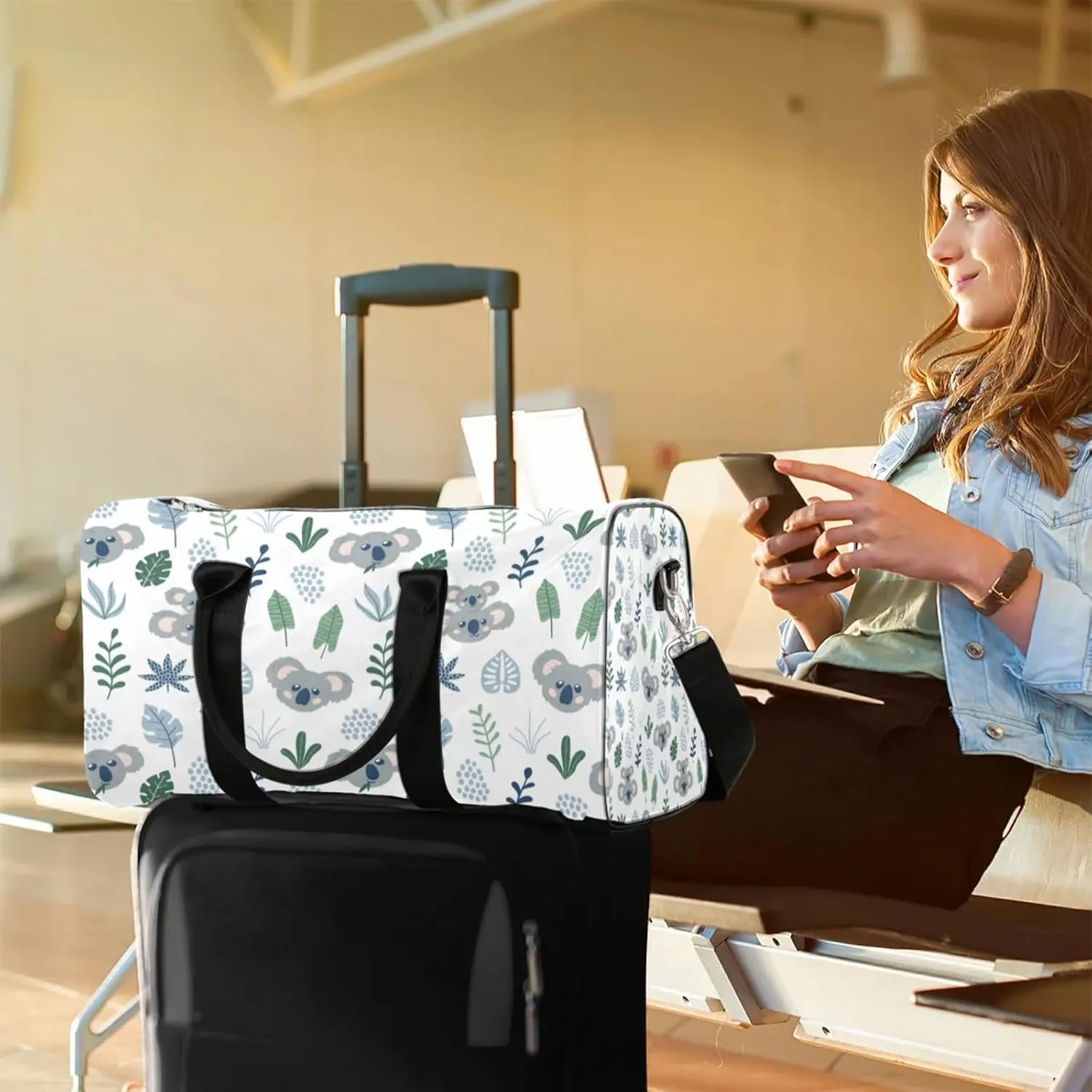 Koala Plam Travel Duffle Bag, Weekender Bags for Women Men, Carry on Overnight Bag Waterproof Gym Bags, Hospital Bag for Labor and Delivery