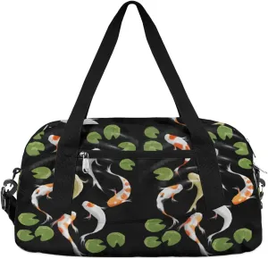 Koi Fish Lotus Leaf Gym Bag, Duffle Bag, Weekender Bag, Duffel Bag, Overnight Bag, Travel Duffel Bag, Dance Bag, Tote Bag, Beach Bag, Pool Bag, Gym Duffle Bag, Carry on Bag