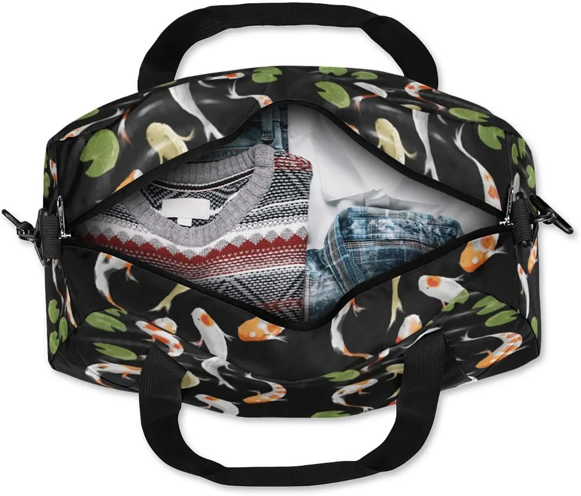 Koi Fish Lotus Leaf Gym Bag, Duffle Bag, Weekender Bag, Duffel Bag, Overnight Bag, Travel Duffel Bag, Dance Bag, Tote Bag, Beach Bag, Pool Bag, Gym Duffle Bag, Carry on Bag