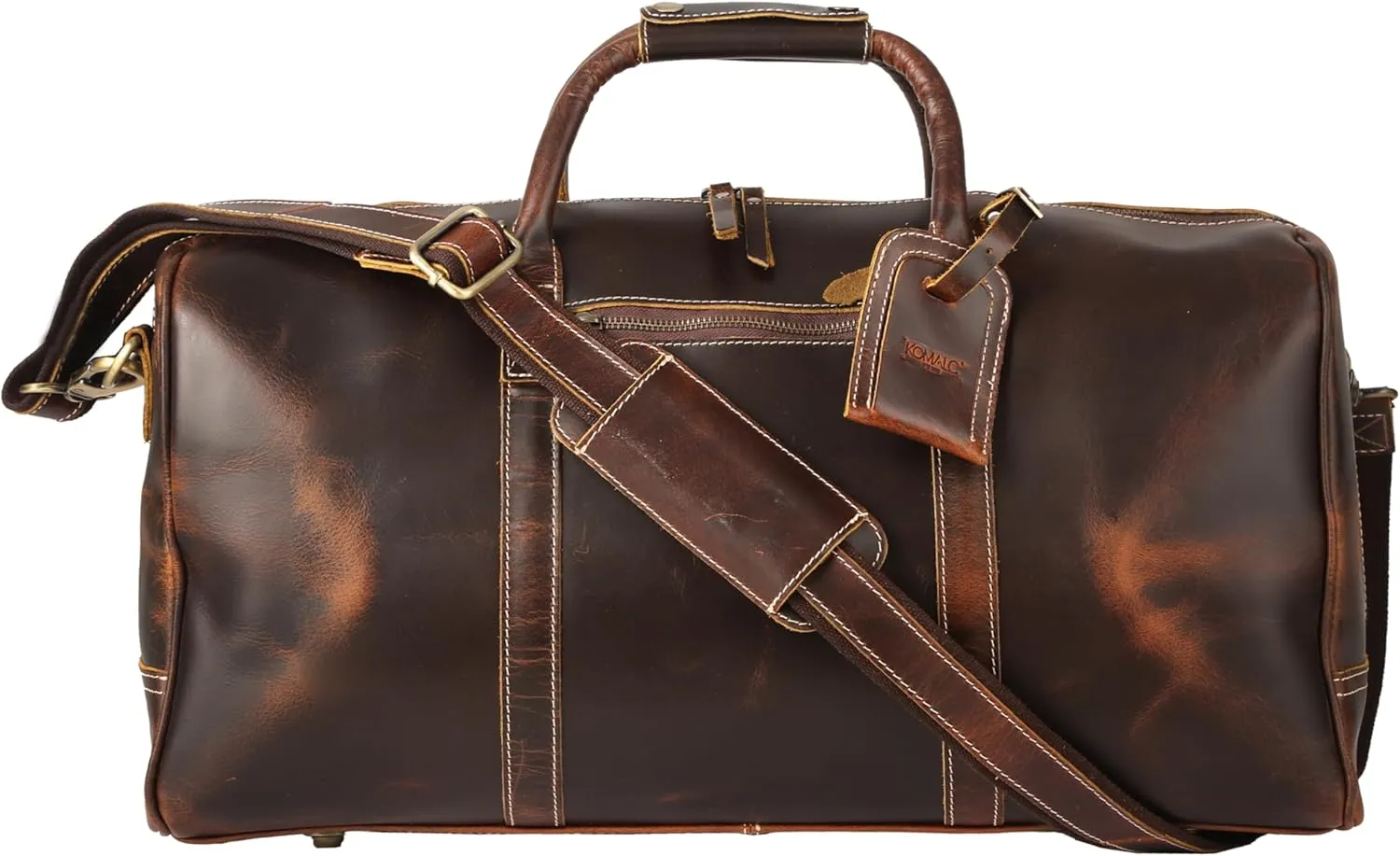 KomalC Leather Duffel Bags for Men and Women Full Grain Leather Travel Overnight Weekend Leather Bags Sports Gym Duffel for Men (Dark Tan, 20 Inch)