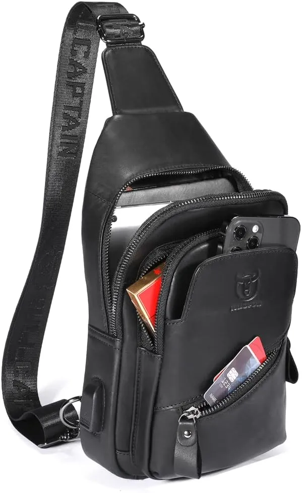 KPYWZER Vintage Leather Sling Bag Backpack for Men Crossbody Shoulder Chest Day Pack Backpacks