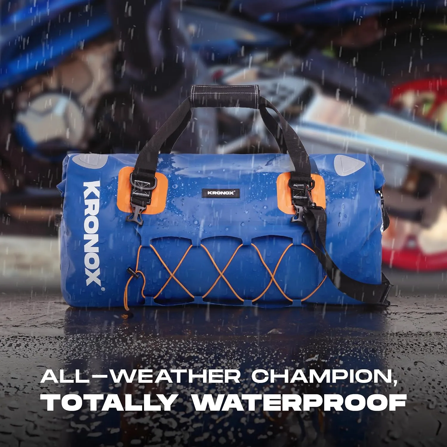 KRONOX Motorcycle Duffel Bag Waterproof, 40L Black – Durable Motorcycle Luggage & Saddle Bags. Back Seat Dry Bag for Travel, Commute & Dirt Bike Gear
