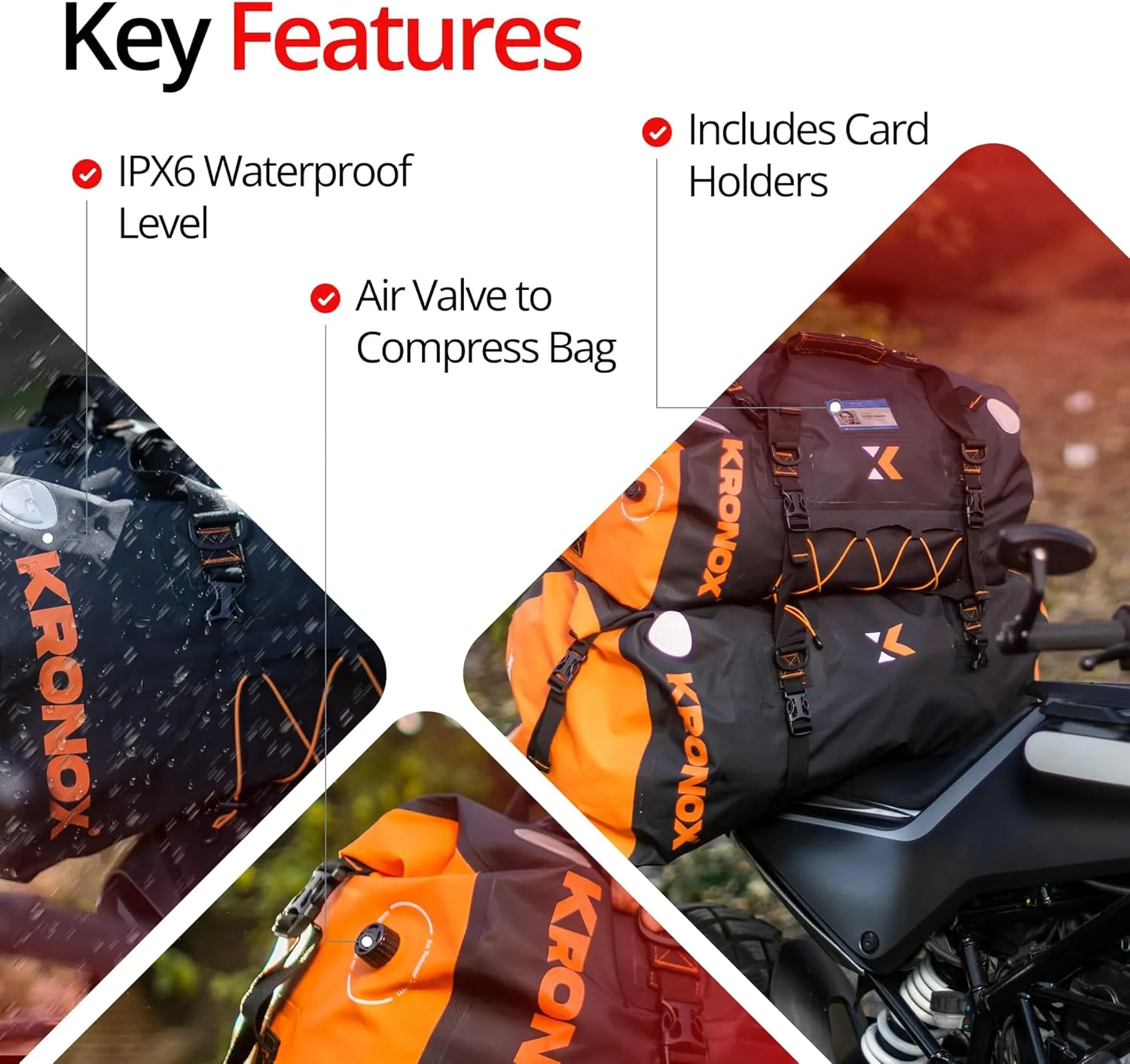 KRONOX Motorcycle Duffel Bag Waterproof, 40L Black – Durable Motorcycle Luggage & Saddle Bags. Back Seat Dry Bag for Travel, Commute & Dirt Bike Gear