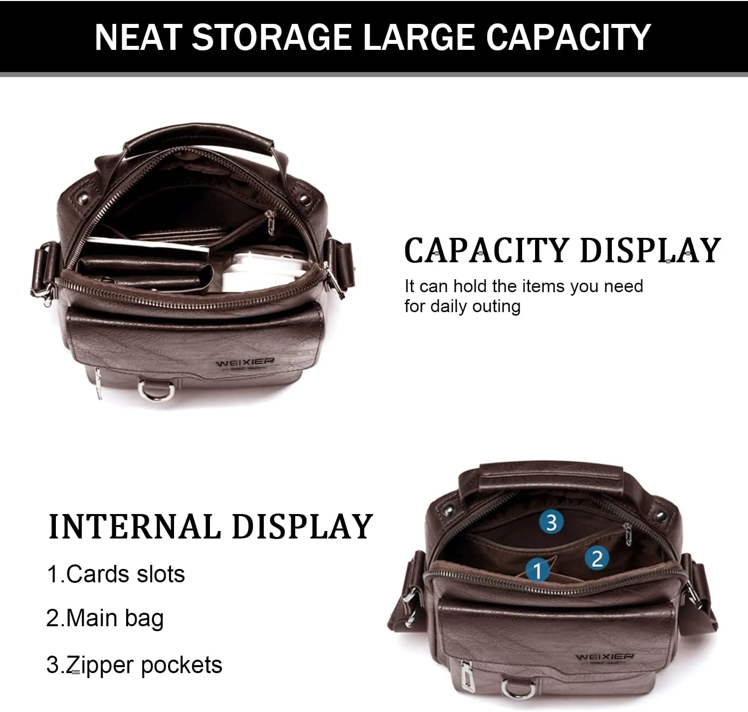KUANG! Men's Shoulder Bag PU Leather Business Messenger Bag Briefcase Travel Crossbody Multi Pockets Handbag Purse
