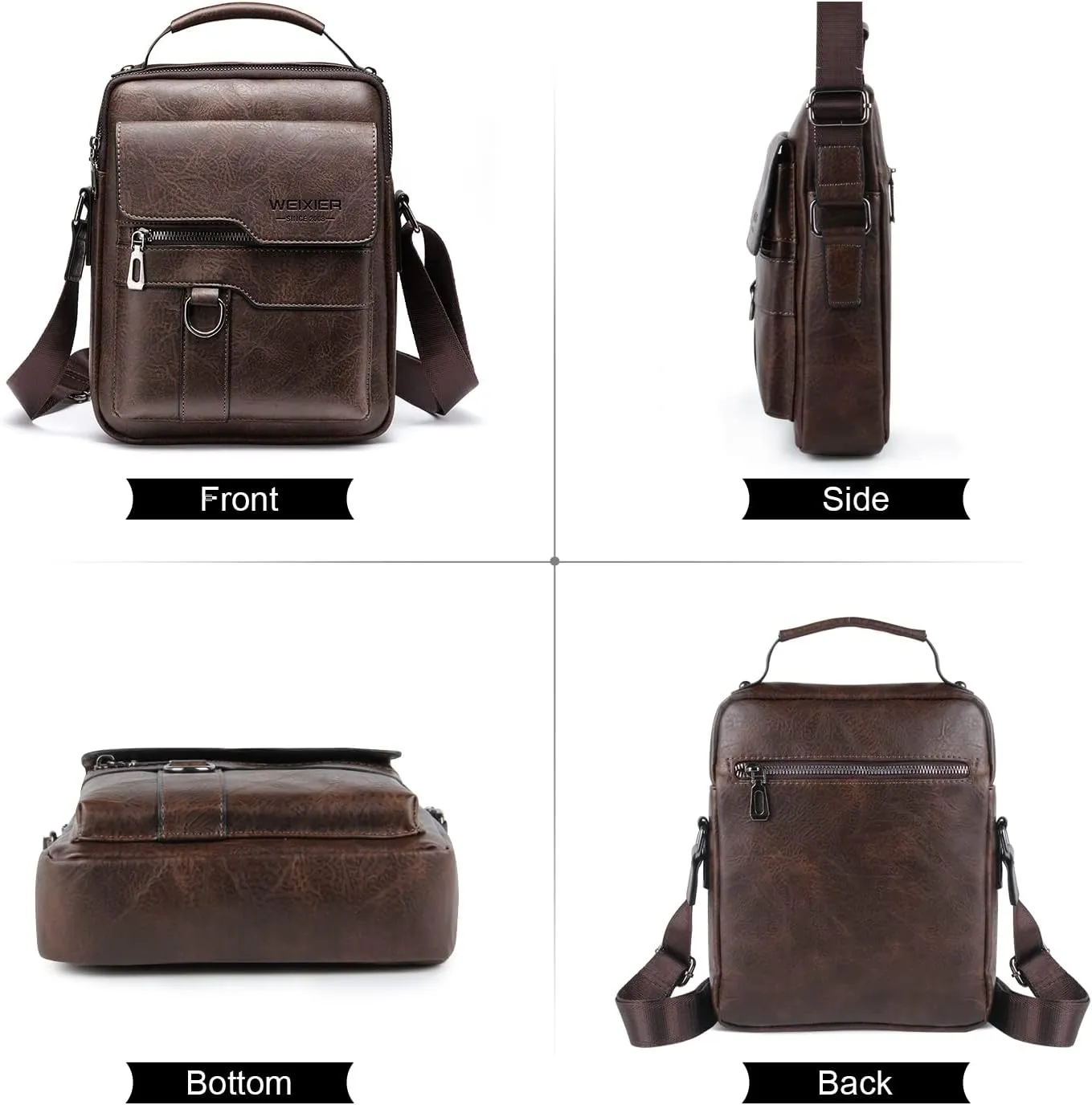 KUANG! Men's Shoulder Bag PU Leather Business Messenger Bag Briefcase Travel Crossbody Multi Pockets Handbag Purse