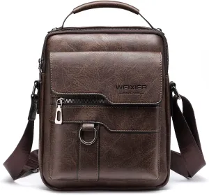 KUANG! Men's Shoulder Bag PU Leather Business Messenger Bag Briefcase Travel Crossbody Multi Pockets Handbag Purse