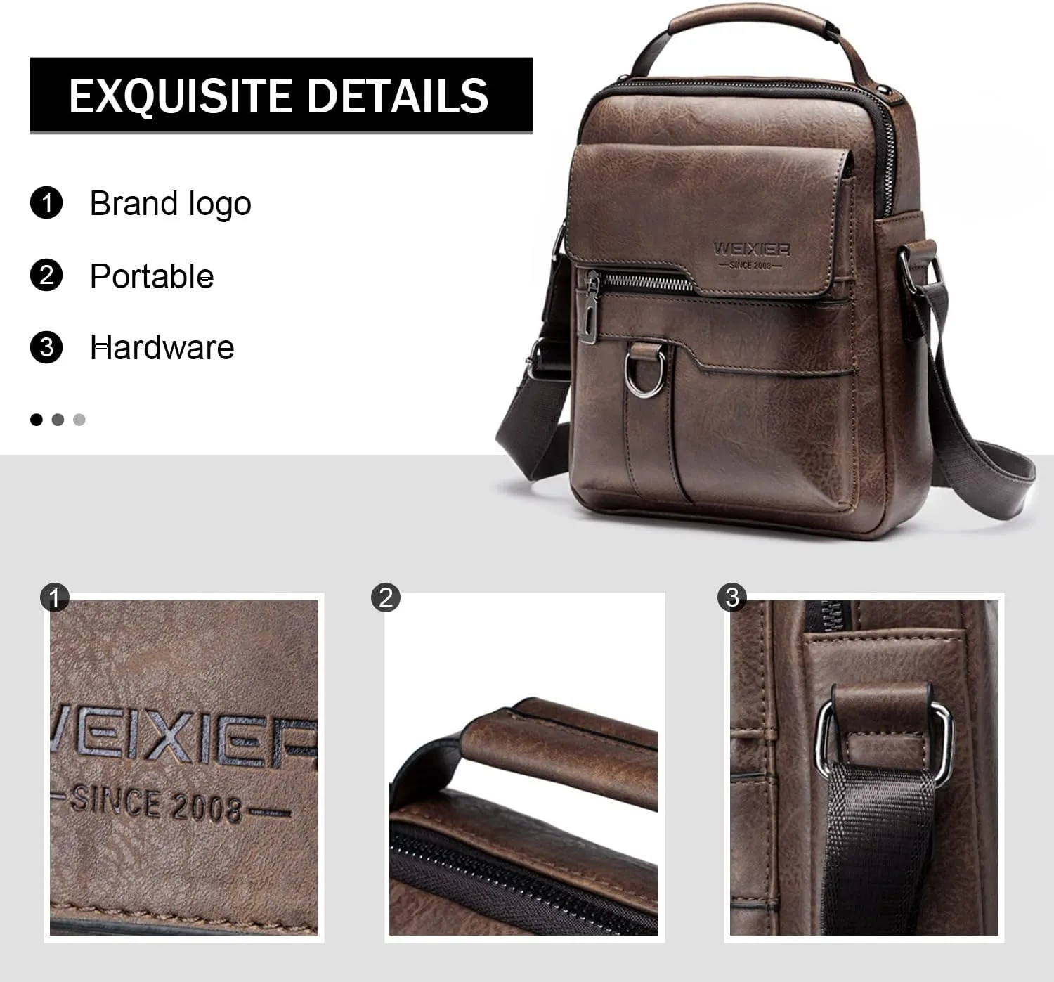 KUANG! Men's Shoulder Bag PU Leather Business Messenger Bag Briefcase Travel Crossbody Multi Pockets Handbag Purse