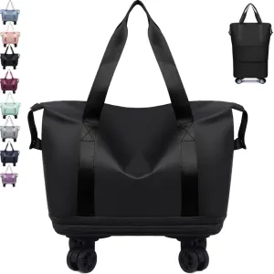 Kulken Travel Bag with Wheels, Waterproof Suitcase for Travel, Large Capacity Foldie Sports Duffle Bag, Weekender Expandable Overnight Bag, Carry on Gym Garment Bags(Black)