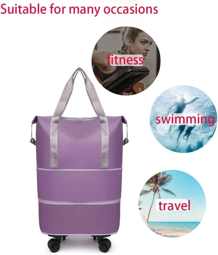 Kulken Travel Bag with Wheels, Waterproof Suitcase for Travel, Large Capacity Foldie Sports Duffle Bag, Weekender Expandable Overnight Bag, Carry on Gym Garment Bags(Black)