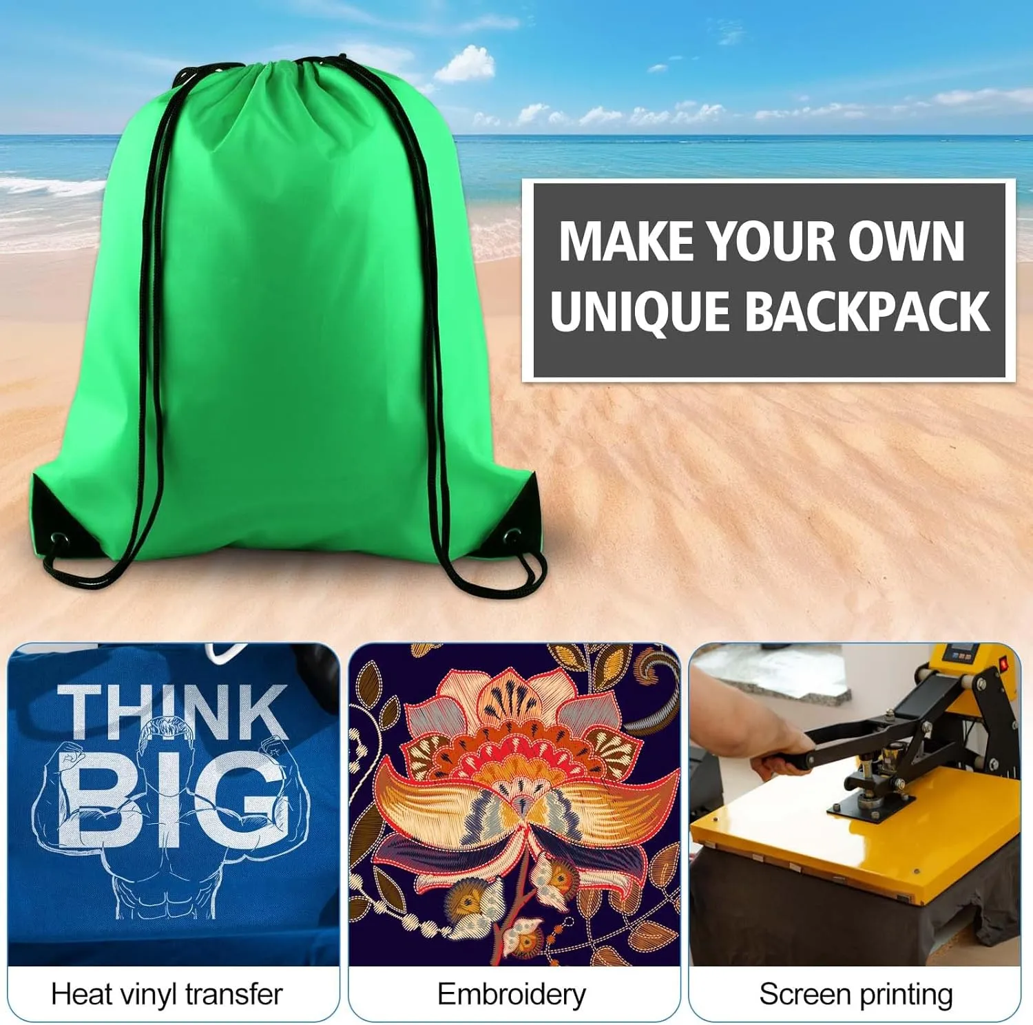 KUUQA 25Pcs Green Drawstring Bags - String Backpacks for Gym, Sport, Traveling