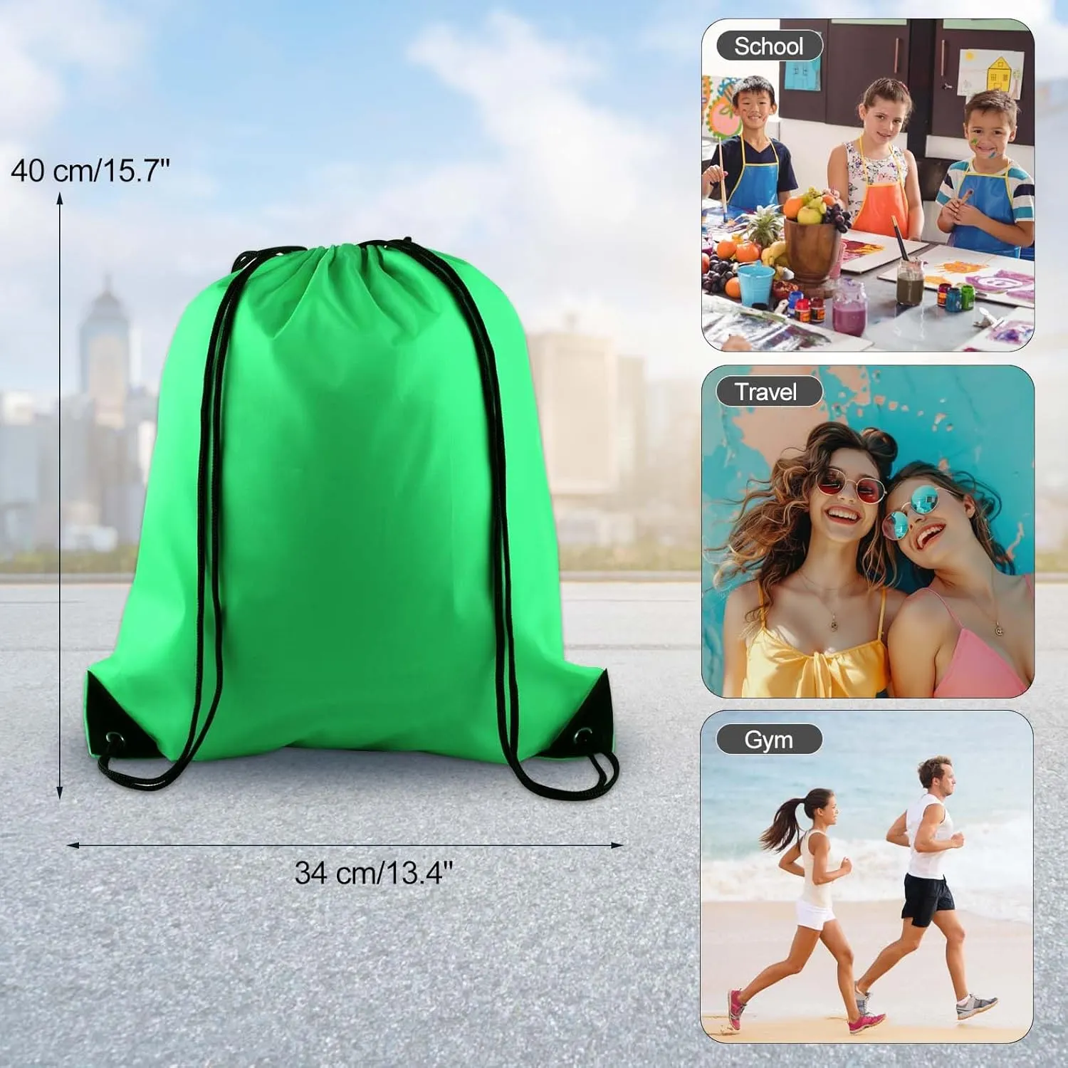 KUUQA 25Pcs Green Drawstring Bags - String Backpacks for Gym, Sport, Traveling