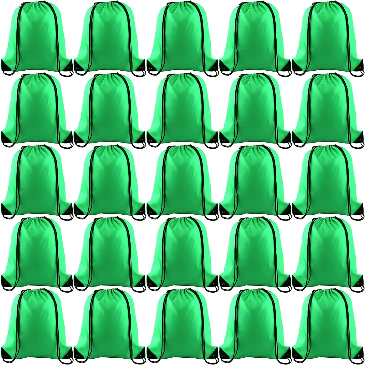 KUUQA 25Pcs Green Drawstring Bags - String Backpacks for Gym, Sport, Traveling