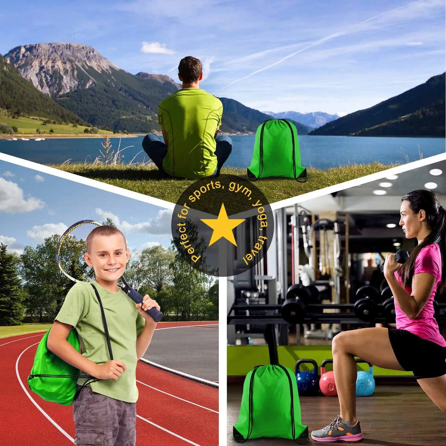 KUUQA 25Pcs Green Drawstring Bags - String Backpacks for Gym, Sport, Traveling