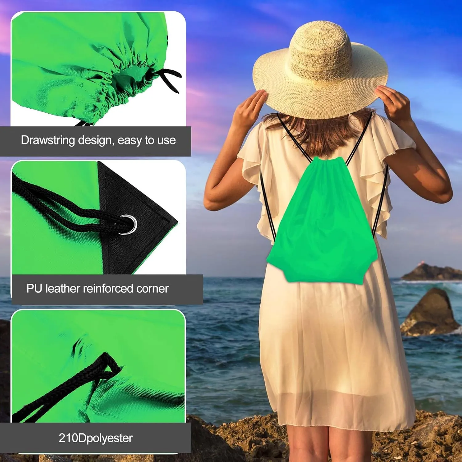 KUUQA 25Pcs Green Drawstring Bags - String Backpacks for Gym, Sport, Traveling