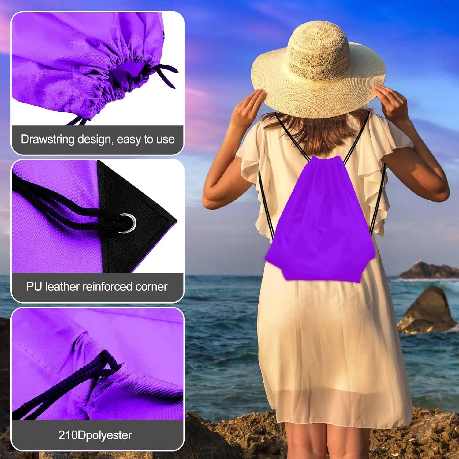 KUUQA 25Pcs Purple Drawstring Bags - String Backpacks for Gym, Sport, Traveling