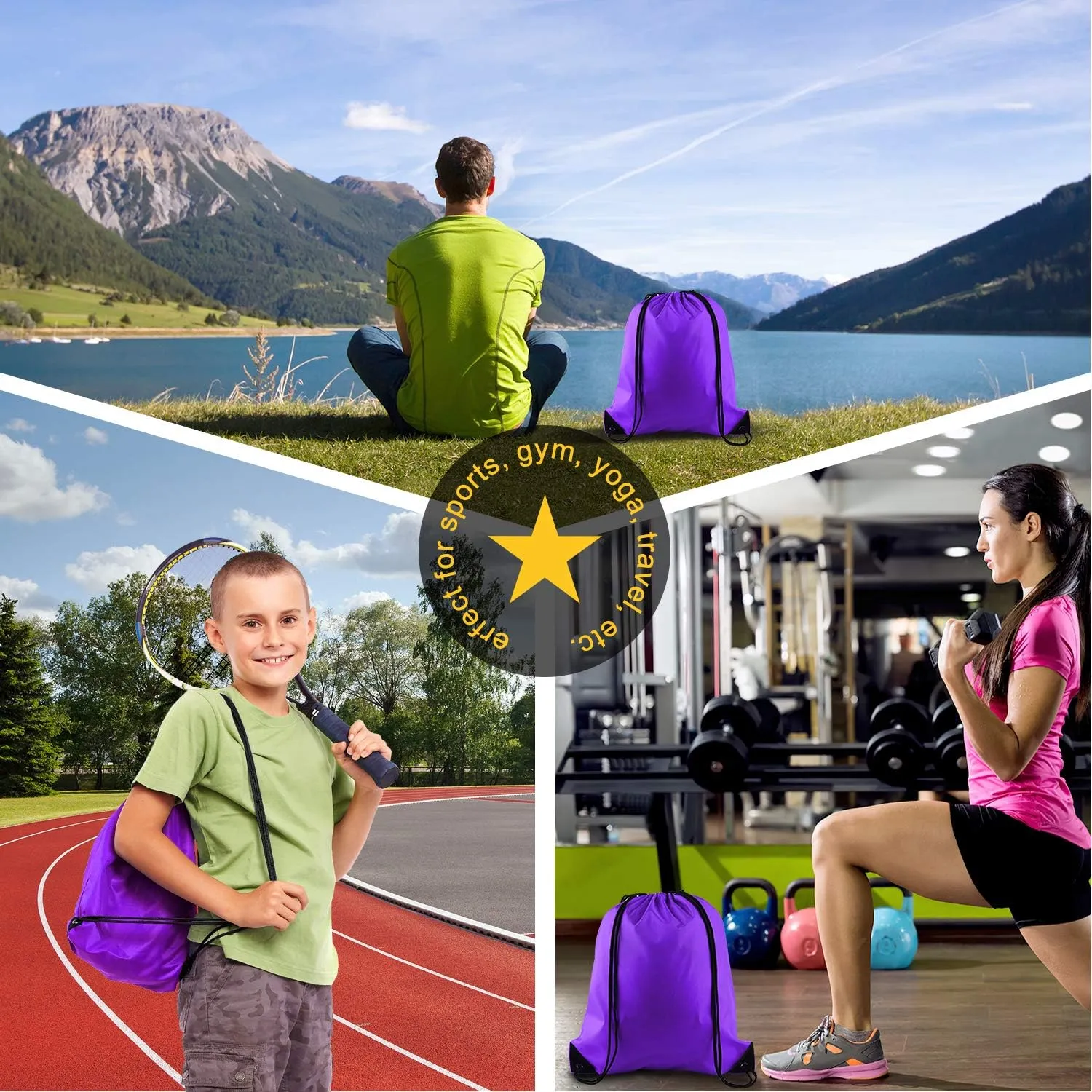 KUUQA 25Pcs Purple Drawstring Bags - String Backpacks for Gym, Sport, Traveling