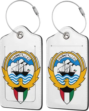 Kuwait National Emblem Luggage Tags Pu Leather with Privacy Cover Label Address Card and Durable Metal Ring Suitable for Men Women Handbags Backpacks