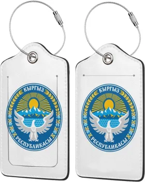 Kyrgyzstan National Emblem Luggage Tags Pu Leather with Privacy Cover Label Address Card and Durable Metal Ring Suitable for Men Women Handbags Backpacks