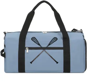 Lacrosse Sticks Crossed Duffle Bag Waterproof Gym Tote Bags Travel Overnight Bags with Shoes Compartment