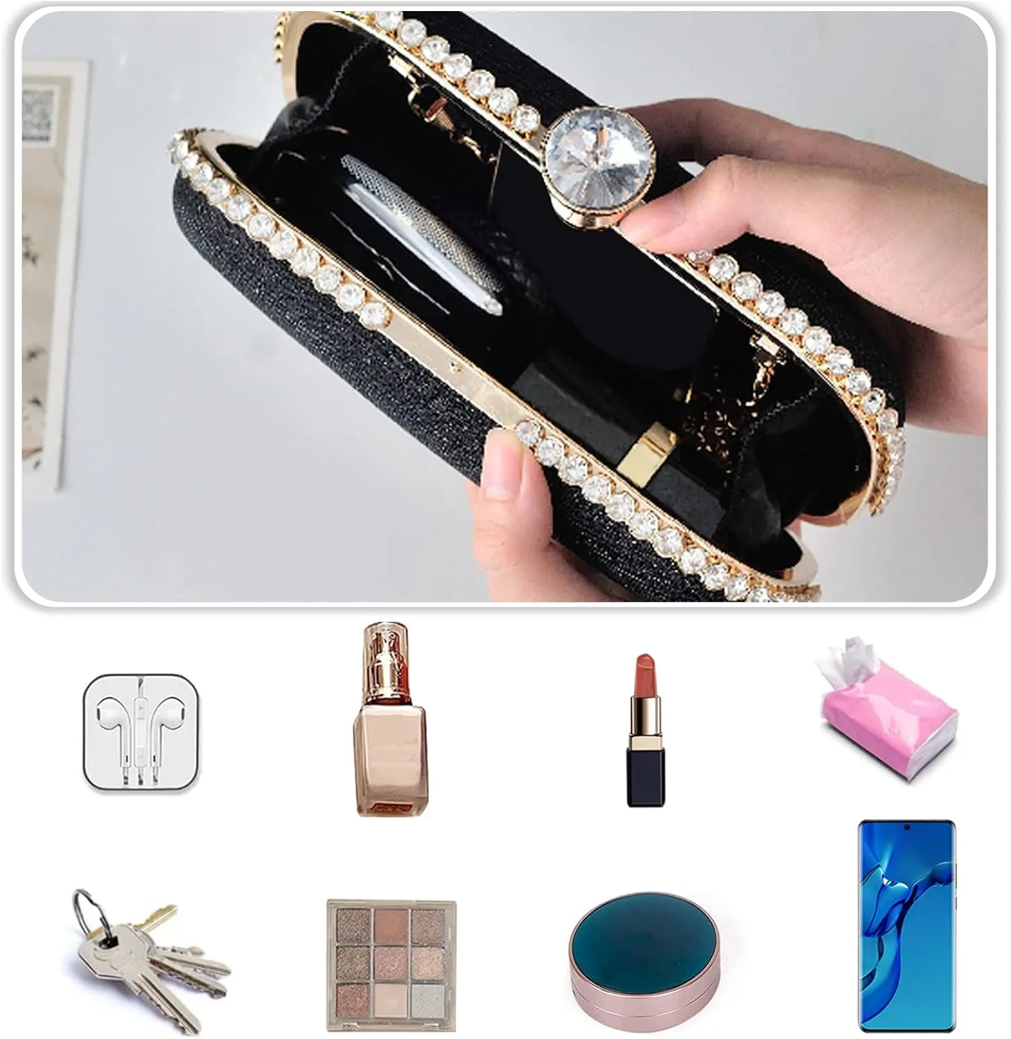 Ladies Clutch Bag Sparkly Rhinestone Evening Bag Women Charming Glittering Handbag