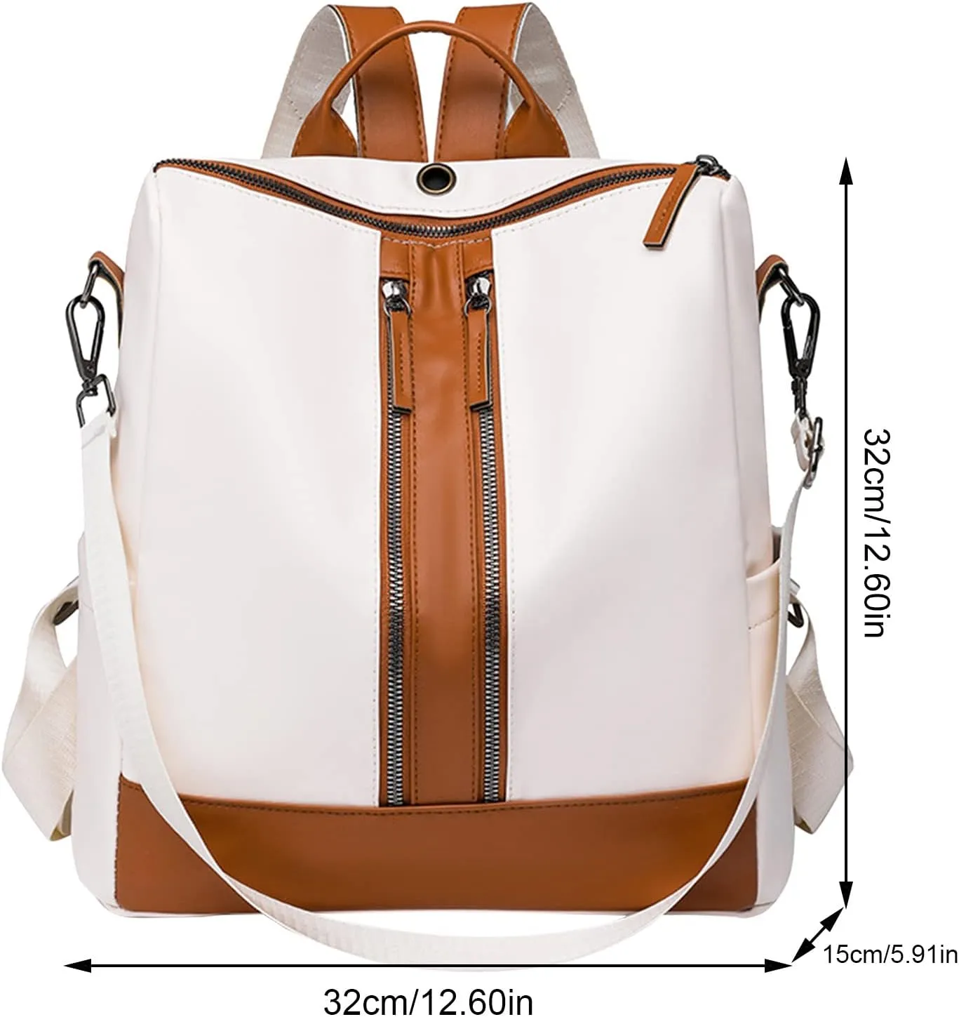 Ladies Fashion Versatile Color Matching Leather Shoulder Bag Casual Light Zipper Student Backpack (White, One Size)