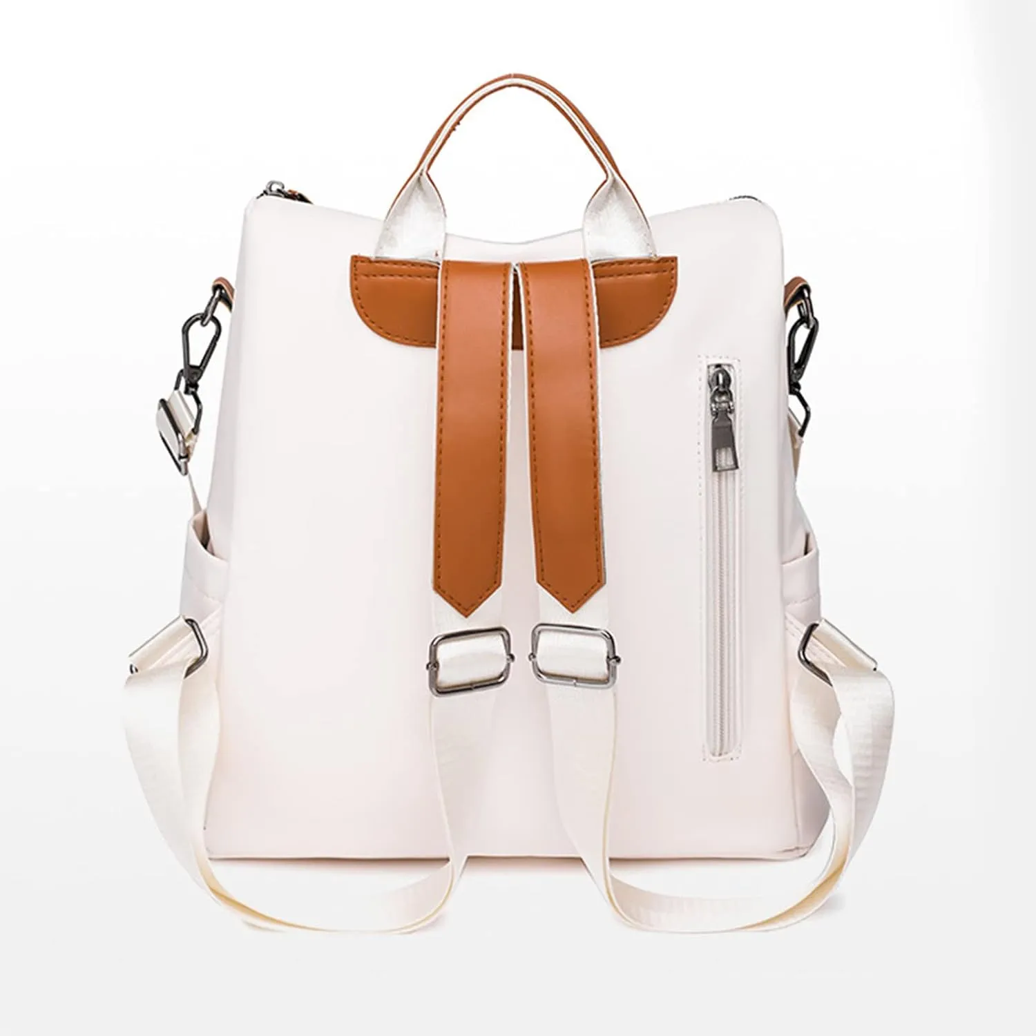 Ladies Fashion Versatile Color Matching Leather Shoulder Bag Casual Light Zipper Student Backpack (White, One Size)