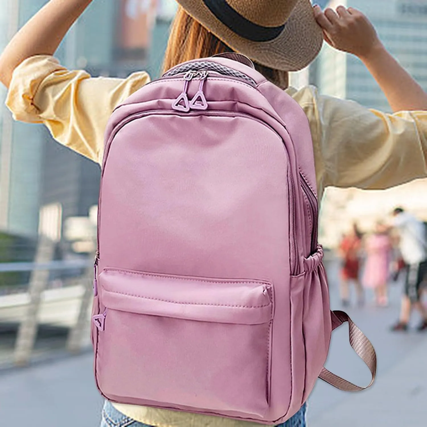 Ladies Multipurpose Design Handbag Adjustable Shoulder Belt Zipper Backpacks Outdoor Travel Backpack for Girls(D)