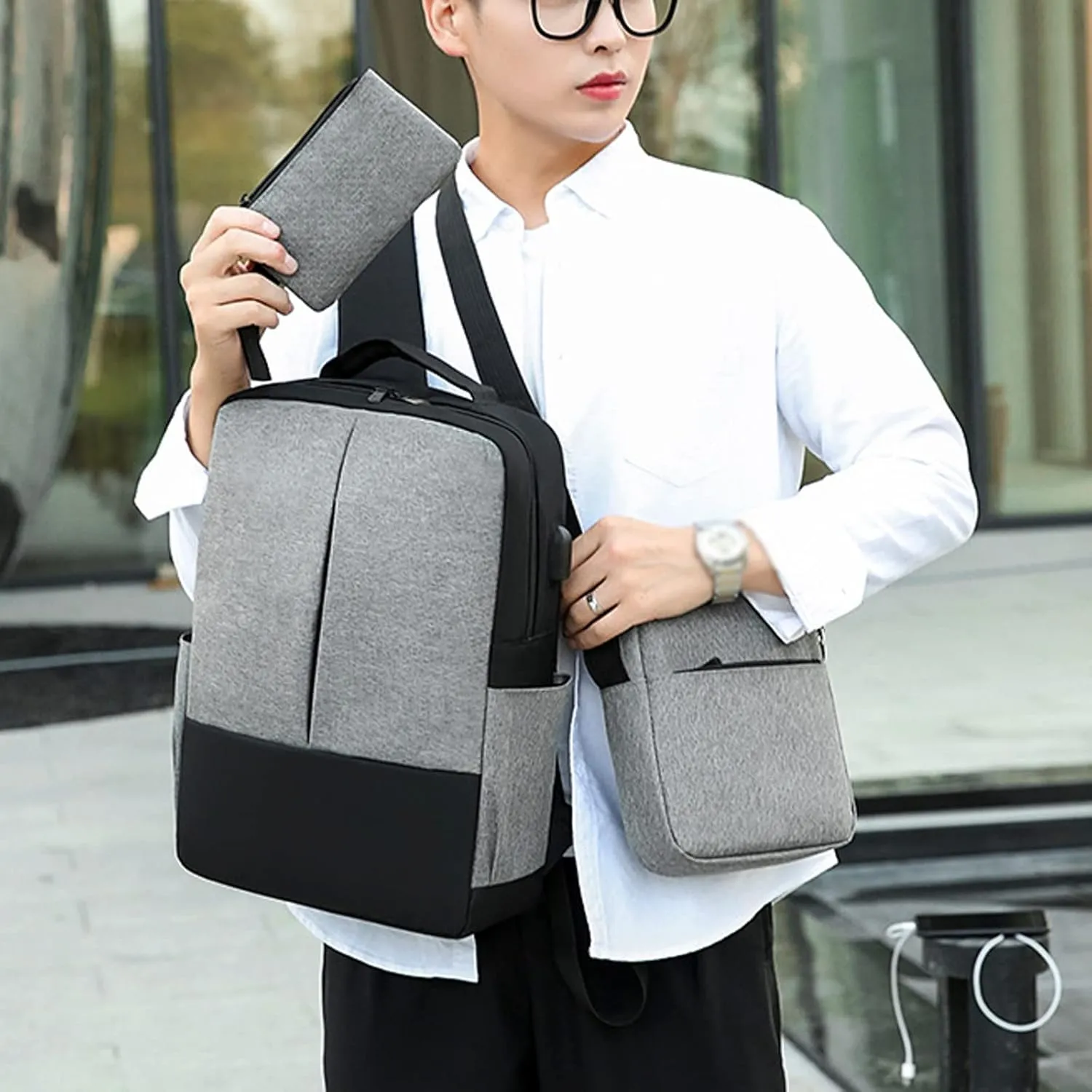 Ladies Multipurpose Design Handbag Convertible Shoulder Bags with Wristlet for Work College Clear Mini Backpack(Grey)