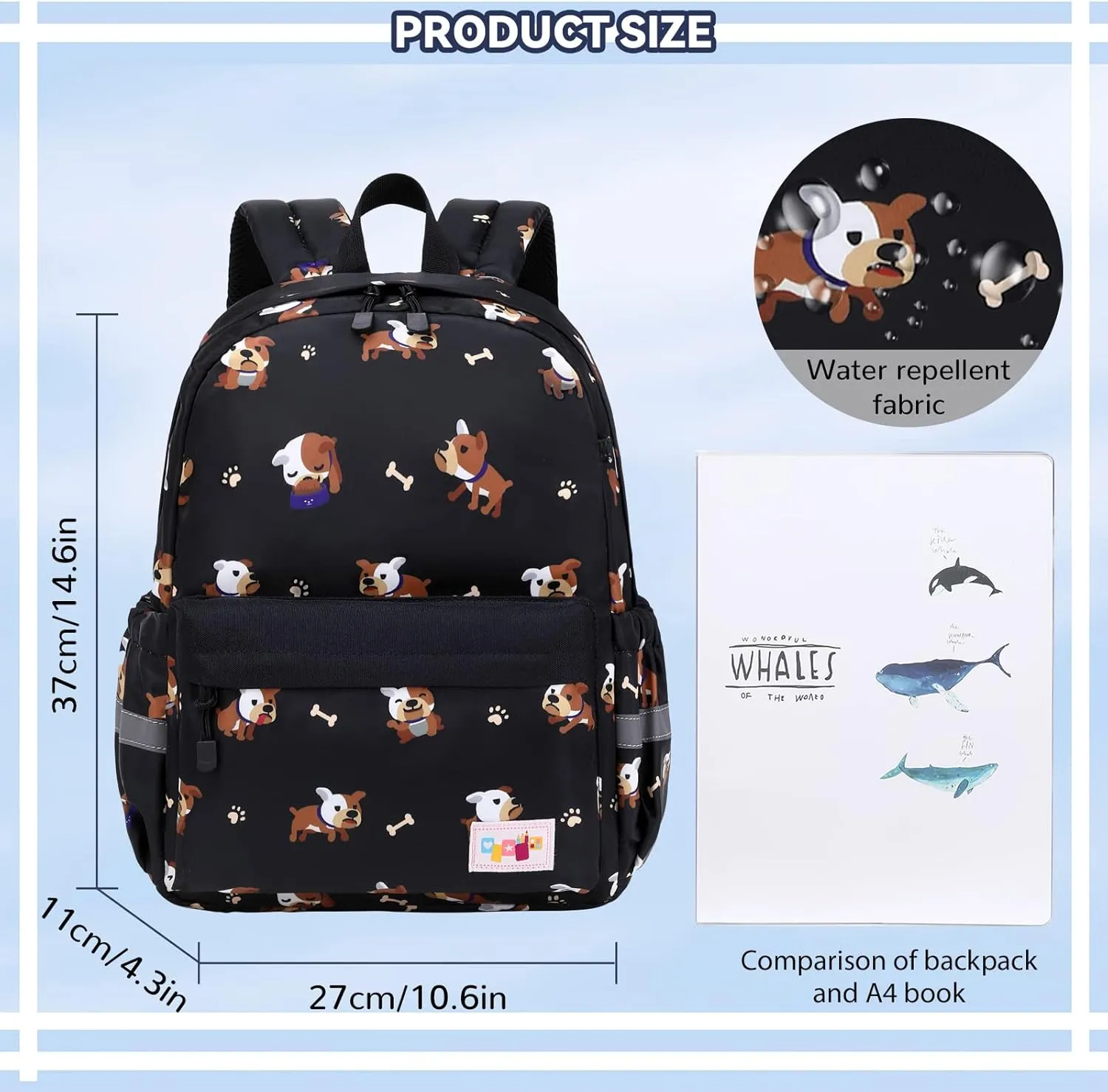 Lanola Cute Little Girls Backpack Waterproof Small Kids Backpacks Daypack for Toddler Girl Bakcpack Travel Bag Baby Children Preschool Bakcpack- Black Dog