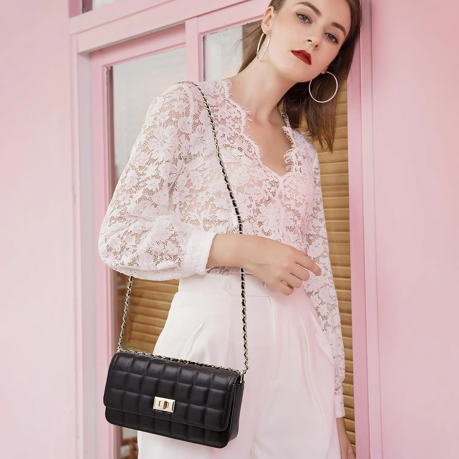 LAORENTOU Vegan Leather Crossbody Bags for Women Heart Shaped Magnetic Buckle Shoulder Bag Purse for Ladies