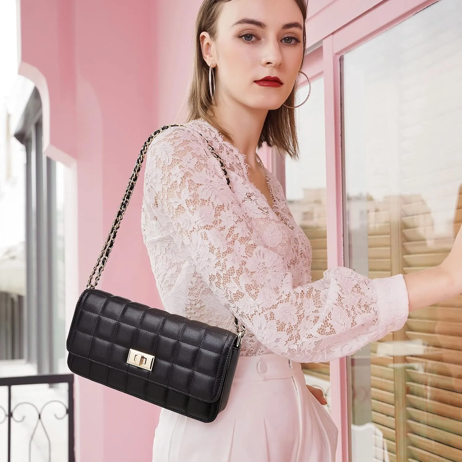 LAORENTOU Vegan Leather Crossbody Bags for Women Heart Shaped Magnetic Buckle Shoulder Bag Purse for Ladies