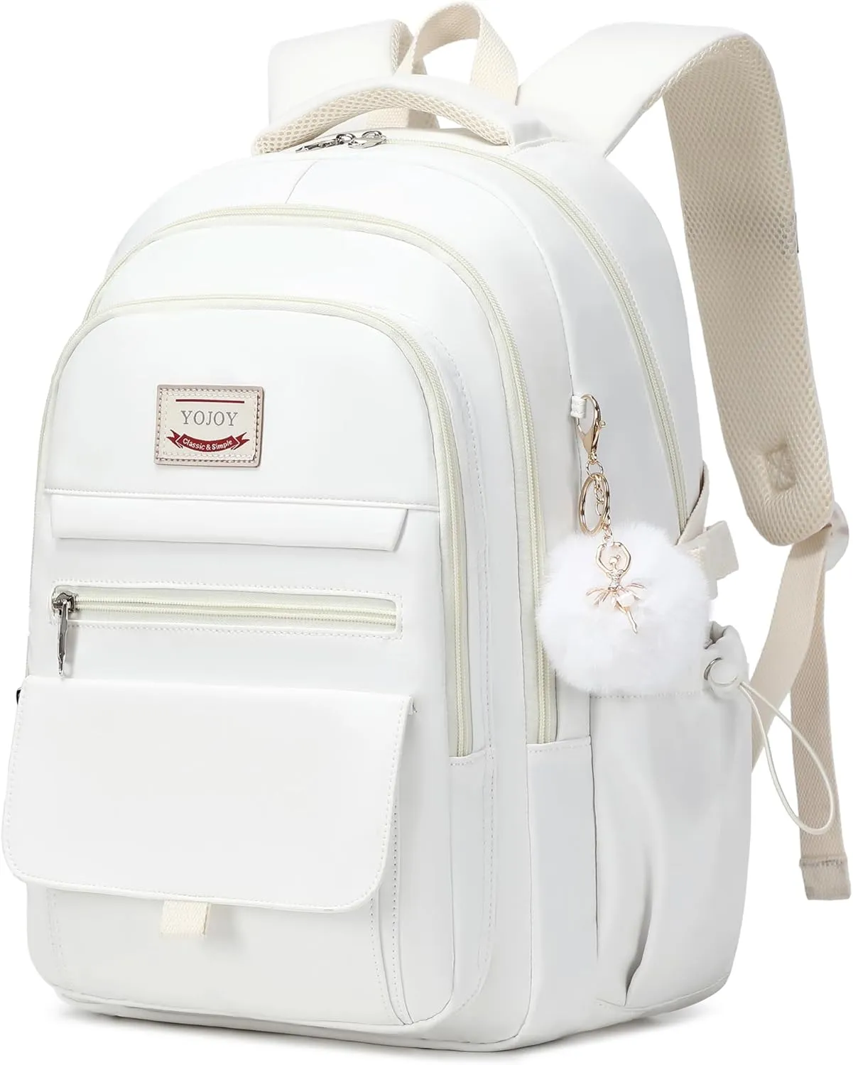 Laptop Backpack 15.6 Inch College Backpacks for Women, School Backpack for Girls,Students Aesthetic Anti Theft Travel Daypack Large Bookbags Middle High School Back Pack(Beige)