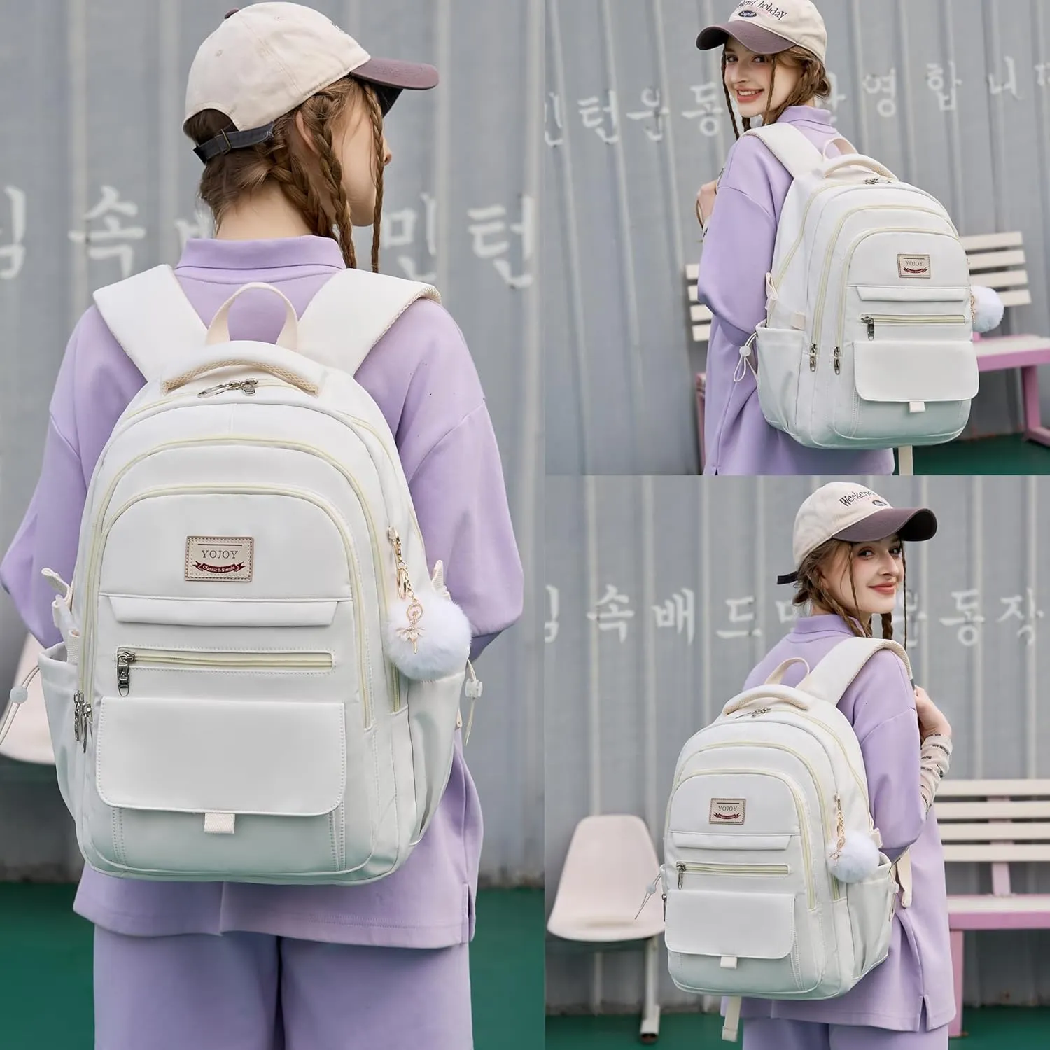 Laptop Backpack 15.6 Inch College Backpacks for Women, School Backpack for Girls,Students Aesthetic Anti Theft Travel Daypack Large Bookbags Middle High School Back Pack(Beige)
