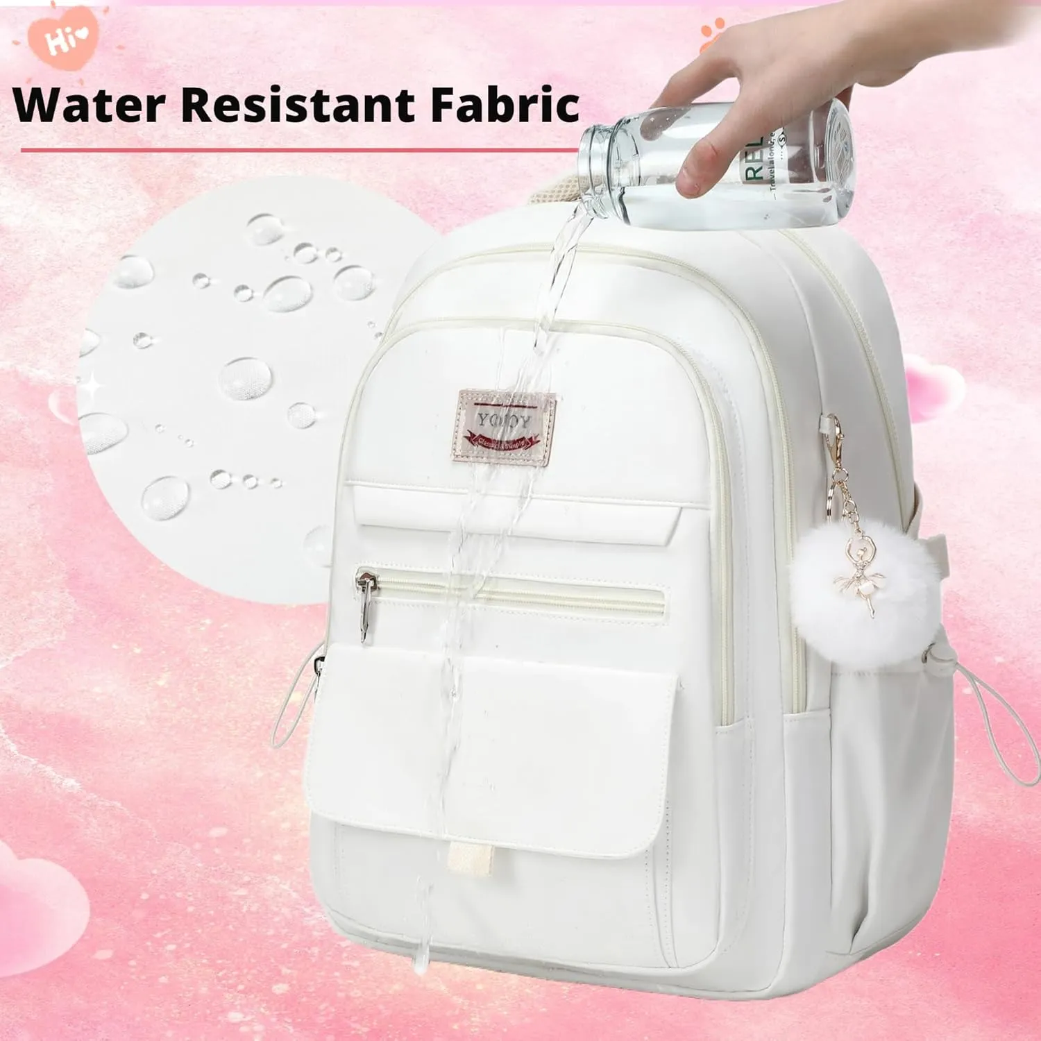 Laptop Backpack 15.6 Inch College Backpacks for Women, School Backpack for Girls,Students Aesthetic Anti Theft Travel Daypack Large Bookbags Middle High School Back Pack(Beige)