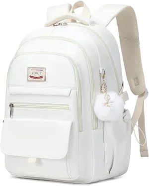 Laptop Backpack 15.6 Inch College Backpacks for Women, School Backpack for Girls,Students Aesthetic Anti Theft Travel Daypack Large Bookbags Middle High School Back Pack(Beige)