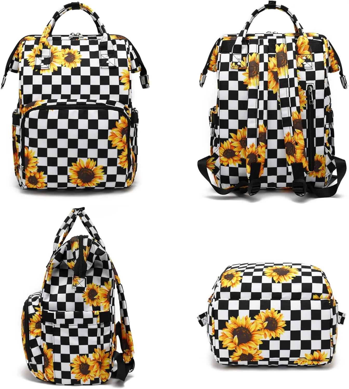 Laptop Backpack for Women, 15.6 inch College School Backpacks Bookbag for Work/School/Travel/Business (Checkered Sunflower)