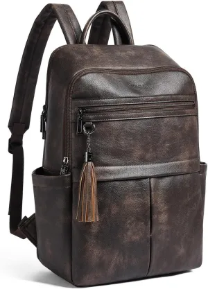 Laptop Backpack for Women 15.6" Leather Backpacks Purse Work Computer Backpack for Travel College Business,Coffee