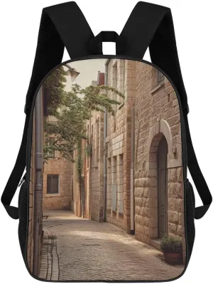 Laptop Backpack Lightweight Computer Bag Casual Daypack Architecture Streets Houses Travel Backpacks for Women Men