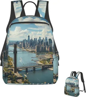 Laptop Backpack Lightweight Travel Backpack Penthouse View Over New York Manhattan Computer Bag Hiking Daypack for Men Women