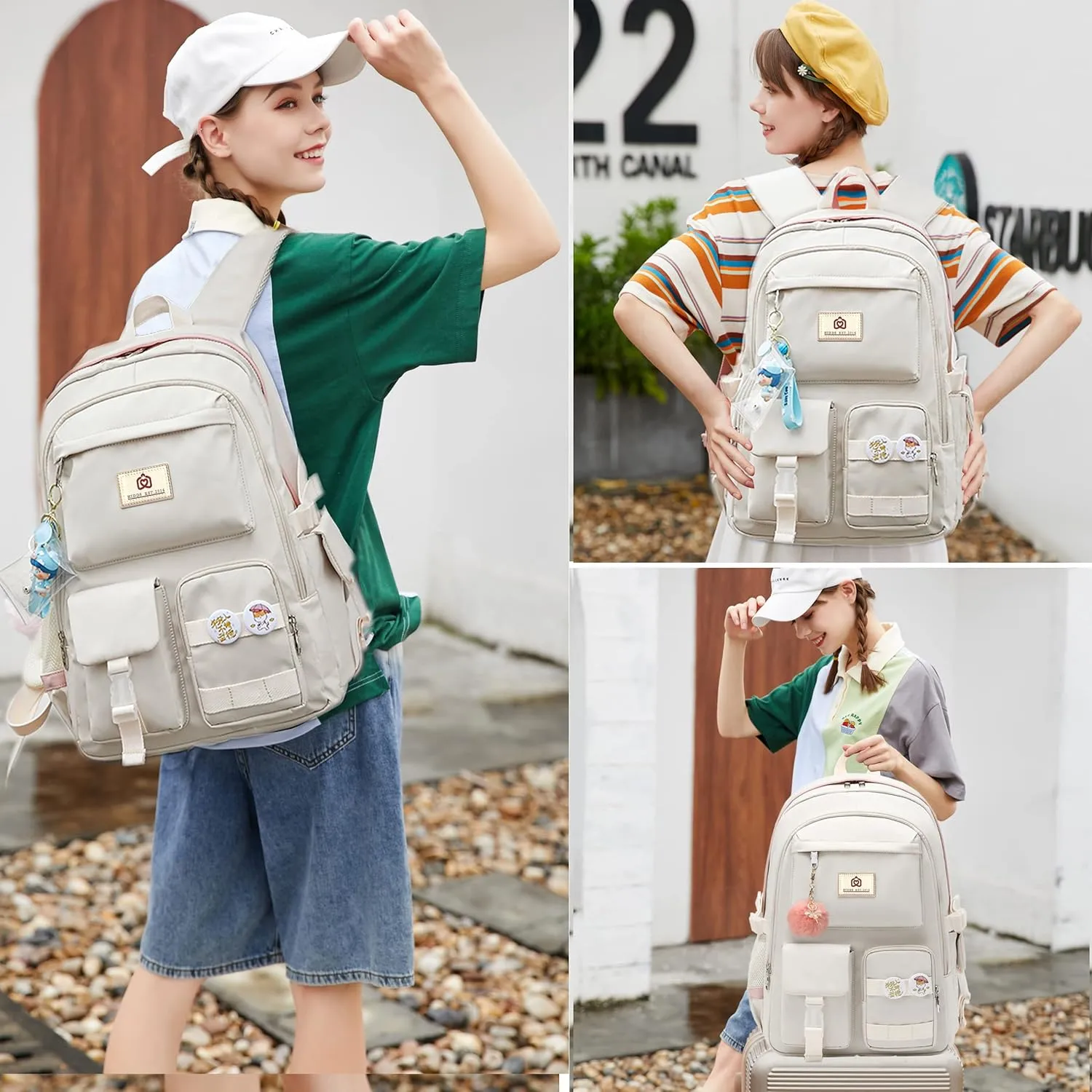 Laptop Backpacks 15.6 Inch College Backpack Elementary Middle High School Bag Large Cute Bookbags Anti Theft Travel Back Pack Casual Daypack Kids Book Bag for Teens Girls Women Students (Off-white)