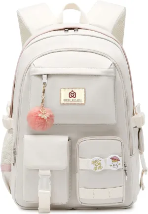 Laptop Backpacks 15.6 Inch College Backpack Elementary Middle High School Bag Large Cute Bookbags Anti Theft Travel Back Pack Casual Daypack Kids Book Bag for Teens Girls Women Students (Off-white)