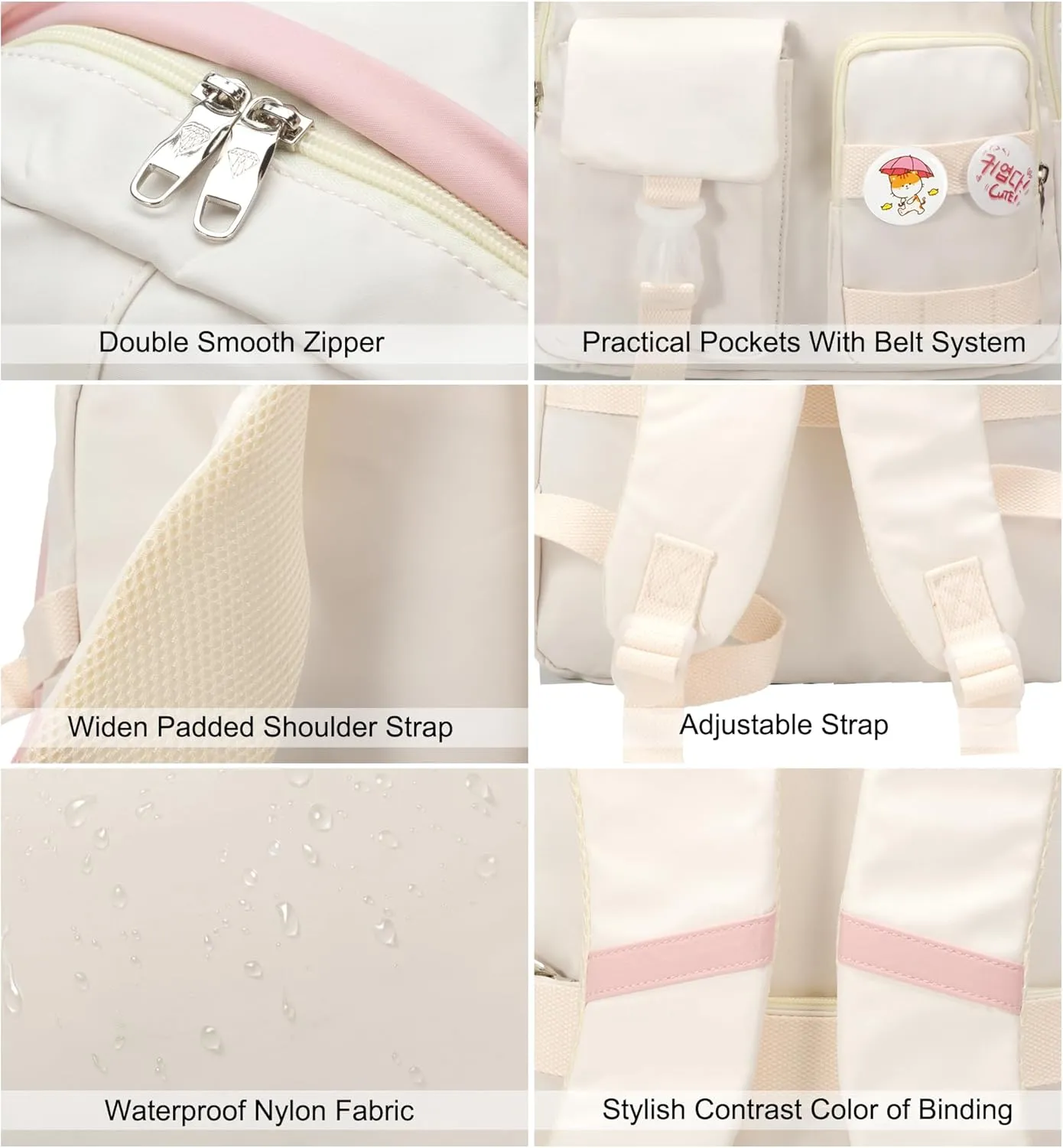 Laptop Backpacks 15.6 Inch College Backpack Elementary Middle High School Bag Large Cute Bookbags Anti Theft Travel Back Pack Casual Daypack Kids Book Bag for Teens Girls Women Students (Off-white)