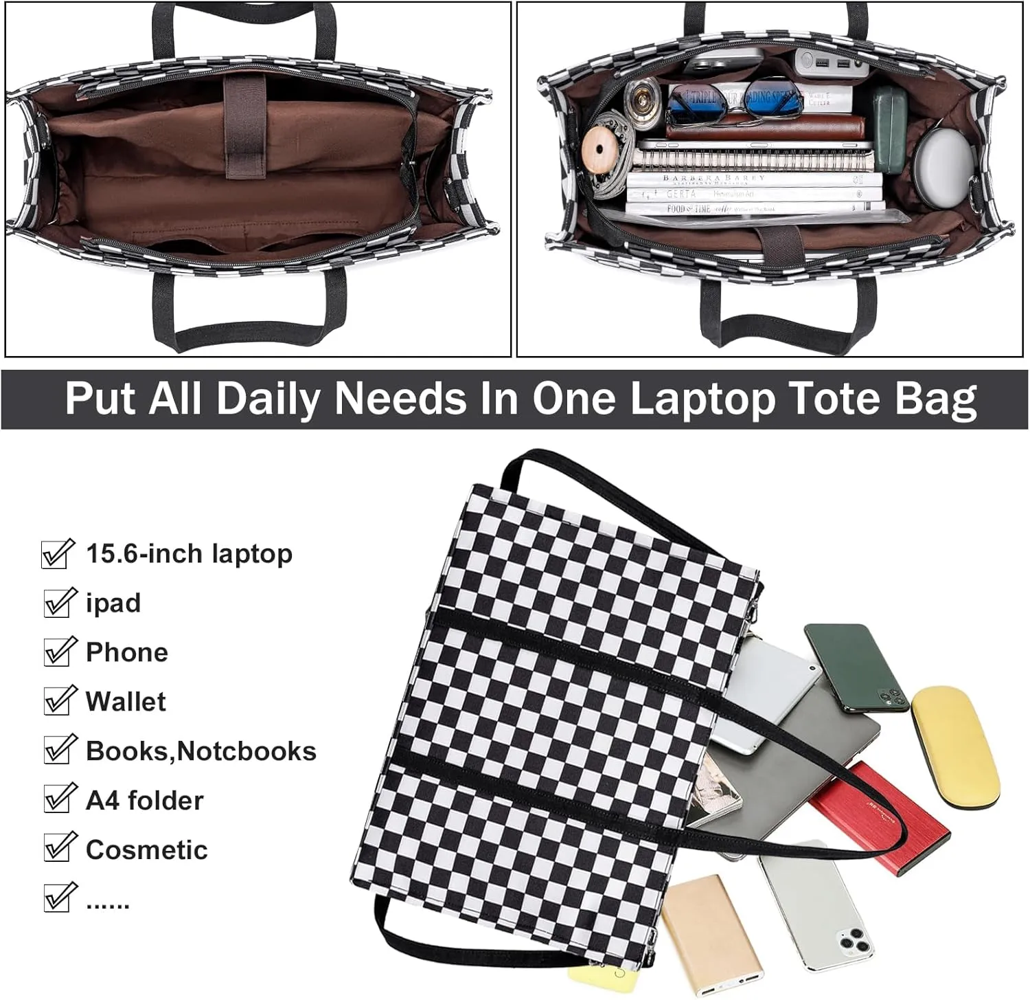 Laptop Tote Bag for Women Work 15.6 inch Canvas Shoulder Bags Computer Messenger Purse Teacher Handbag Office Briefcase