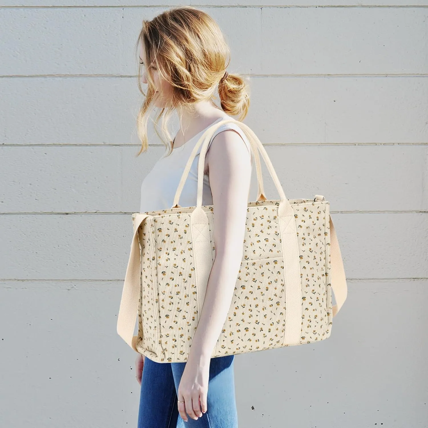 Laptop Tote Bag for Women Work 15.6 inch Canvas Shoulder Bags Computer Messenger Purse Teacher Handbag Office Briefcase